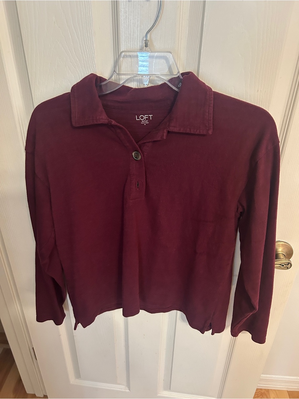LOFT Women’s Long-Sleeve Polo Top in Burgundy